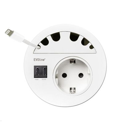 EVOline Circle80 Einbausteckdose mit USB-Charger C/C mit Kabelführung, weiß