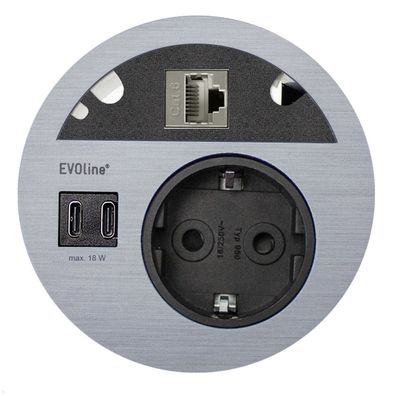 EVOline Circle80 Einbausteckdose mit USB-Charger C/C mit CAT6a