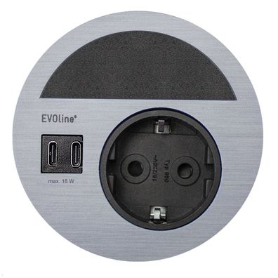 EVOline Circle80 Einbausteckdose mit USB-Charger C/C geschlossen, Edelstahl-Opti