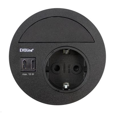 EVOline Circle80 Einbausteckdose mit USB-Charger C/C geschlossen, schwarz