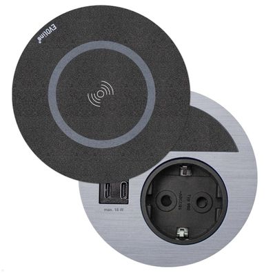 EVOline Circle80 Einbausteckdose mit USB-Charger C/C und DisQ Induktion-Charger,