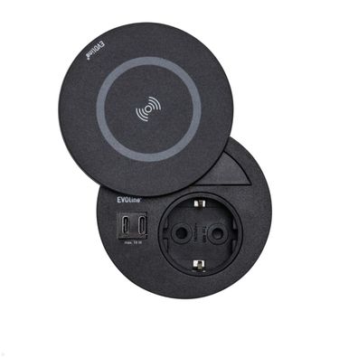 EVOline Circle80 Einbausteckdose mit USB-Charger C/C und DisQ Induktion-Charger,