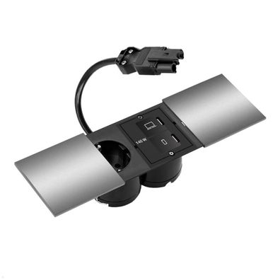 Bachmann DUE Einbausteckdose 1x Steckdose, 1x USB-C Modul, Deckel, Edelstahl Opt