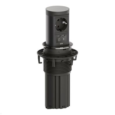Bachmann Elevator 2 versenkbare Einbausteckdose 3-fach, 1x CEE7/3, 2x USB-C, 2m