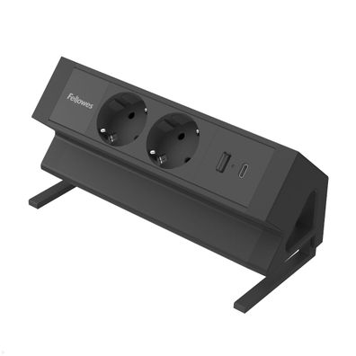 Fellowes Power Desk Up 2.0 Tischsteckdose mit 2x Steckdose, 1x USB-A/C Charger (