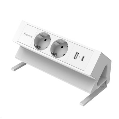 Fellowes Power Desk Up 2.0 Tischsteckdose mit 2x Steckdose, 1x USB-A/C (30W) Cha