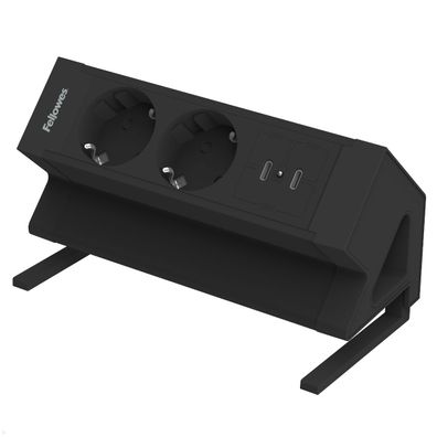 Fellowes Power Desk Up 2.0 Tischsteckdose mit 2x Steckdose, 2x USB-C Charger (10