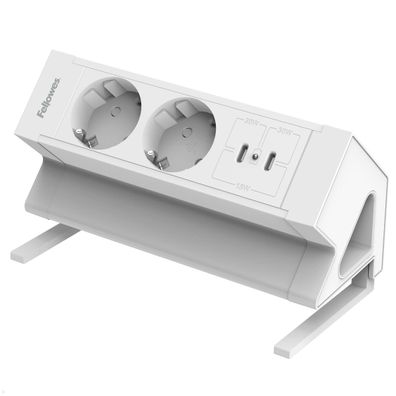 Fellowes Power Desk Up 2.0 Tischsteckdose mit 2x Steckdose, 2x USB-C Charger (10