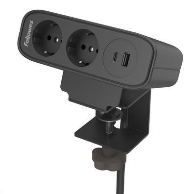 Fellowes Power Desk Up EP65 Tischsteckdose mit 2x Steckdose, 1x USB-A/C Charger