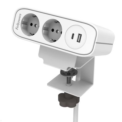 Fellowes Power Desk Up EP65 Tischsteckdose mit 2x Steckdose, 1x USB-A/C Charger