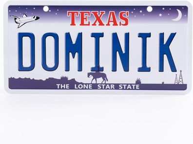 USA Kennzeichen mit Namen, Blechschild, Dominik , TEXAS , (28)