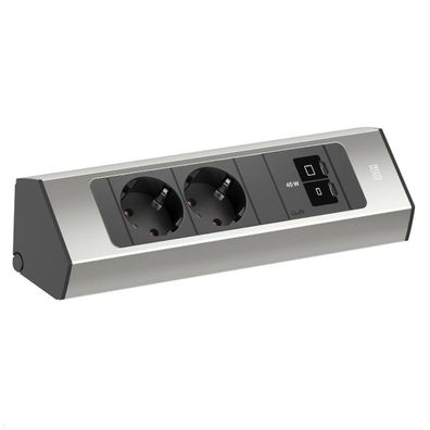 Bachmann CASIA 2 2x Steckdose 1x USB C/C 45W, 2m Zuleitung (BM0023172), Edelstah