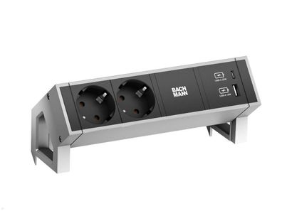Bachmann DESK 2 - 2x Steckdose mit USB-C / USB-A Charger (902.901) Inox