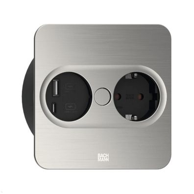 Bachmann TWIST 2 1x Steckdose 1x USB-Charger A/C, eckig (946.005) Edelstahl-Opti