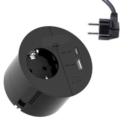 Bachmann LOOP IN CHARGE Einbausteckdose mit USB A/C Charger mit Winkelstecker, s