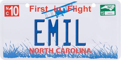 USA Kennzeichen mit Namen, Blechschild, EMIL , NORTH Carolina , (30)