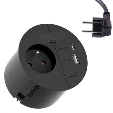 Bachmann LOOP IN CHARGE UTE Einbausteckdose mit USB A/C Charger mit Winkelstecke