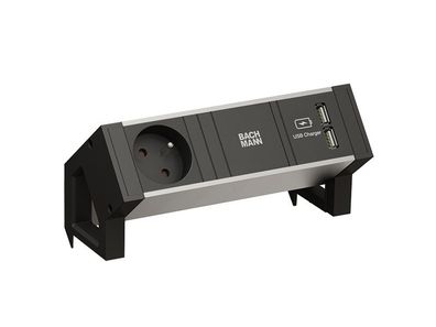 Bachmann DESK 2 ALU Black 1x Steckdose, USB-Charger (937.102)
