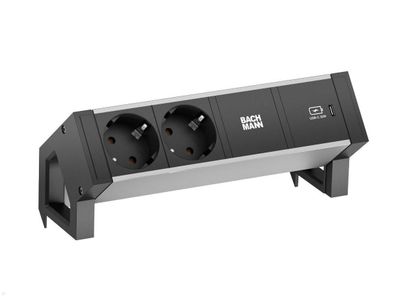 Bachmann DESK 2 - 2x Steckdose mit USB-C Charger 30W (937.302) AluBlack