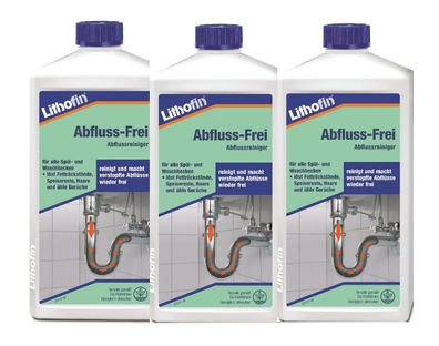 Lithofin Abfluss-Frei Abflussreiniger 3 x 1 Liter