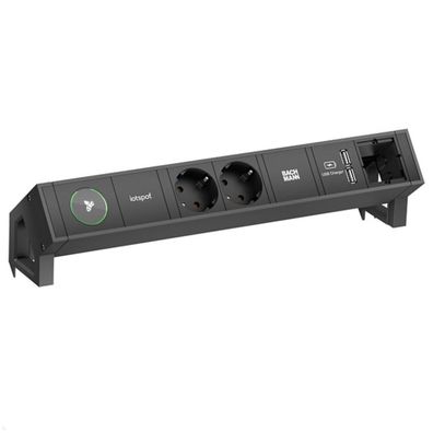 Bachmann Desk 2 - 2x Steckdose mit iotspot, USB-Charger A/A, Custom Modul, schwa