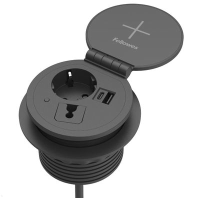 Fellowes Qi Power-Spot Einbausteckdose mit USB A/C Charger, Qi-Ladefunktion (100