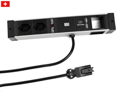 Bachmann DESK RAIL 2x Steckdose CH, USB-Charger, 1x Custom Modul (941.004)