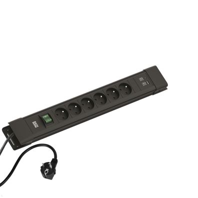 Bachmann Connectus 6x UTE Steckdose, 1x USB A/C, 1x Schalter, schwarz (BM005941)