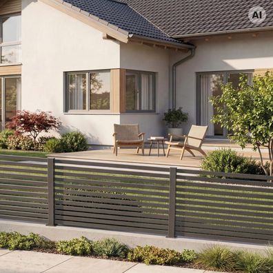 Minka Zaunserie Portico 194 x 150cm Aluminium Gartenzaun in Anthrazit