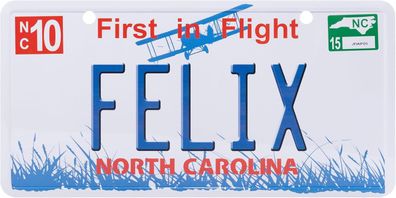 USA Kennzeichen mit Namen, Blechschild, FELIX , NORTH Carolina , (33)