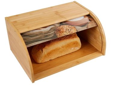 Bambus Brotkasten mit Rolldeckel Brotauswahl-Motiv 38x28x18 cm