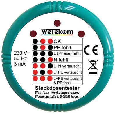 Steckdosenprüfer 230V Schutzkontakt 7 LED-Zustände Sicherheits-Tester