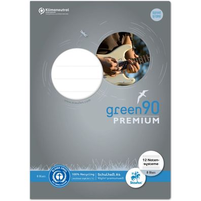 Staufen® Notenheft green 12er Lineatur N Notenlineatur DIN A4 ohne Rand, 8 Blatt