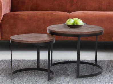 Couchtisch 2er Set Beistelltisch Wohnzimmer-Tisch rund Austin Metall-Gestell schwarz