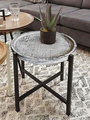 Beistelltisch ø 46 x H 45 cm Couchtisch Wohnzimmer-Tisch rund Omaha Metall-Gestell