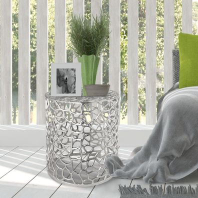 Beistelltisch Metall Dekotisch ø 40 x 46 cm rund Agadir silber Aluminium Korallen