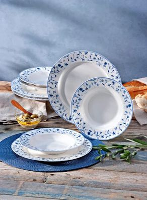 Geschirrset 8-teilig Maritim blau weiß für 4 Personen spülmaschinenfest