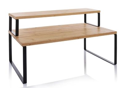 Küchen-Stufenregal 2-teilig, Bambus/Metall, 50x15x9,6 & 50x30x17,6 cm