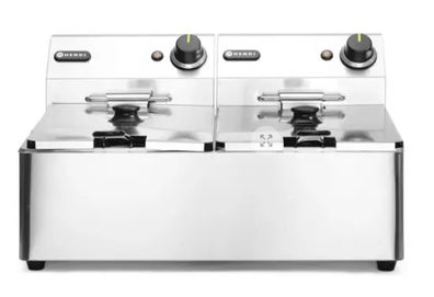 Doppelfriteuse 2x6 Liter Edelstahl mit 2x3300W Heizelementen und Kaltzone