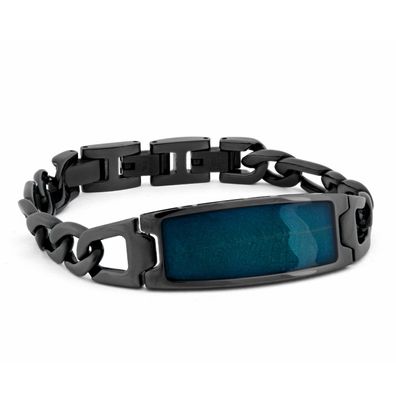 Holzkern Schmuck Herrenarmband Edelstahl Modulus Blatt Blau/Schwarz