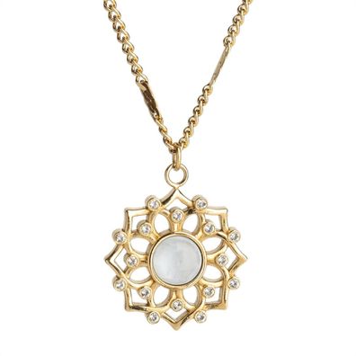Holzkern Schmuck Damen-Kette Composition Gem Mondstein/Goldfarben