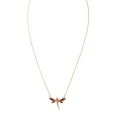 Holzkern Schmuck Damen-Halskette Kindred Amethyst/Roségoldfarben Libelle