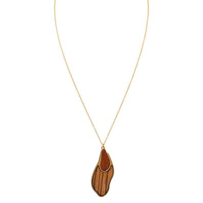 Holzkern Schmuck Damen-Halskette Sequoia Zebrano/Goldfarben