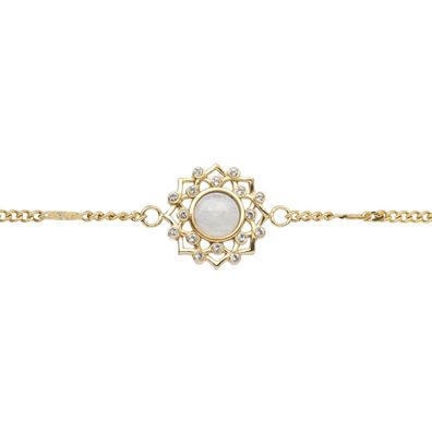 Holzkern Schmuck Damen-Armband Composition Gem Mondstein/Goldfarben