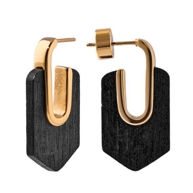 Holzkern Schmuck Damen-Ohrringe Sequoia Ohrstecker Walnuss/Goldfarben II