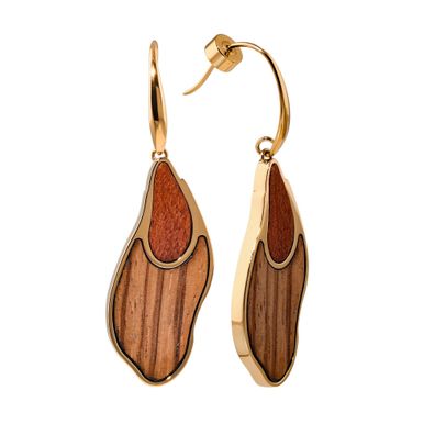 Holzkern Schmuck Damen-Ohrhänger Ohrringe Sequoia Zebrano/Goldfarben II