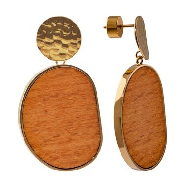Holzkern Schmuck Damen-Ohrhänger Sequoia Ohrringe Walnuss/Goldfarben I