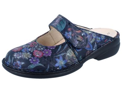 Limitierte FARBE FINN Comfort Stanford Damen Clog dunkelblau gemustert Nubukleder