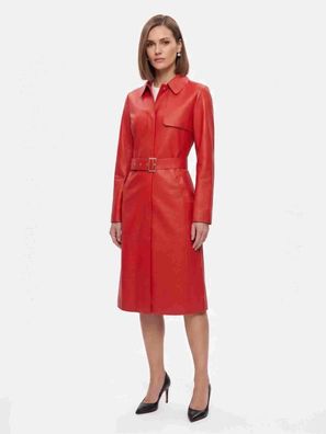 Damen Ledermantel Levinsky Furs Alvison Rot Echt Lammnappa Leder 109cm Gürtel Elegant