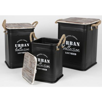 3er Set Sitztonnen Metall Hocker Deckel Dekoration Box Aufbewahrung Gäste Garten